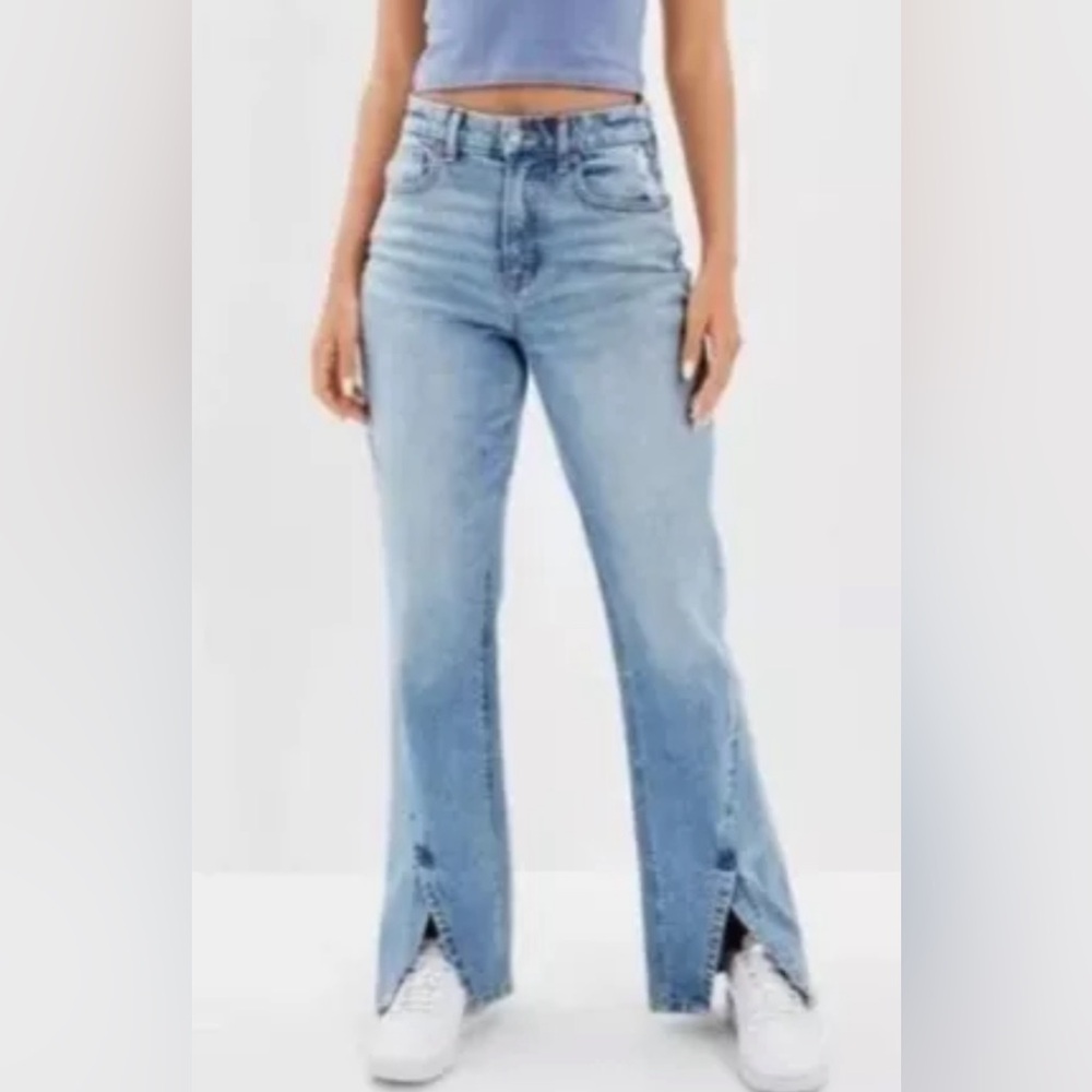 NWT American Eagle 90s Bootcut Denim Jeans Split Hem Hi-Rise Plus Sz 20 Blue Y2K